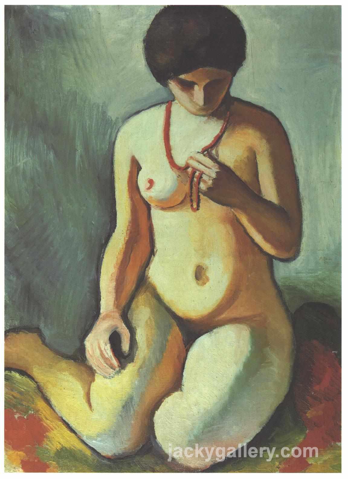 Female nude with corall necklace, August Macke painting